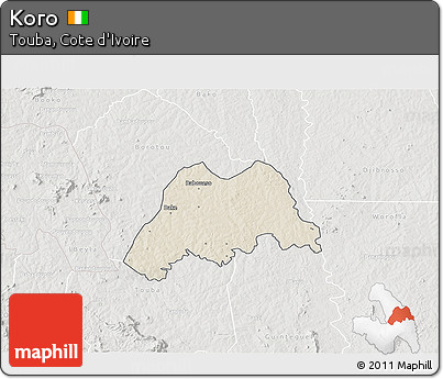 Shaded Relief 3D Map of Koro, lighten, semi-desaturated