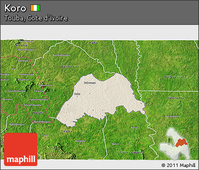 Shaded Relief 3D Map of Koro, satellite outside