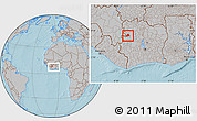Gray Location Map of Koro, within the entire country, hill shading