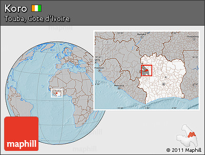 Gray Location Map of Koro, highlighted country, highlighted parent region, hill shading