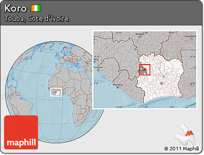 Gray Location Map of Koro, highlighted country, highlighted parent region, hill shading