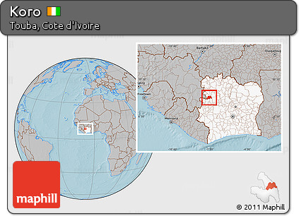 Gray Location Map of Koro, highlighted country, hill shading