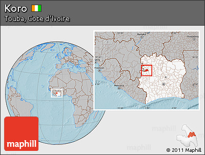Gray Location Map of Koro, highlighted country, hill shading