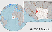 Gray Location Map of Koro, highlighted country, hill shading