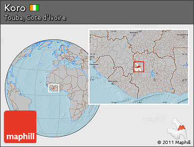 Gray Location Map of Koro, highlighted parent region, hill shading