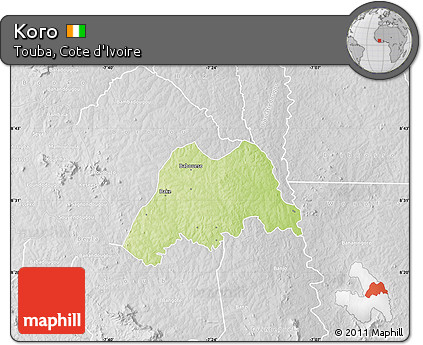Physical Map of Koro, lighten, desaturated