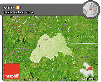 Physical Map of Koro, satellite outside