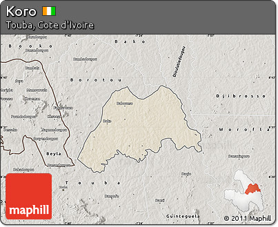 Shaded Relief Map of Koro, semi-desaturated