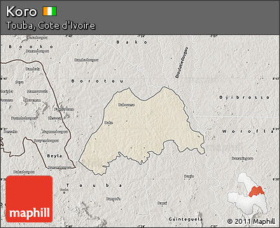 Shaded Relief Map of Koro, semi-desaturated