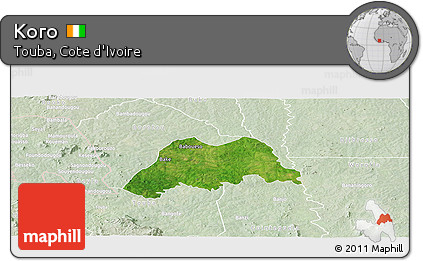 Satellite Panoramic Map of Koro, lighten