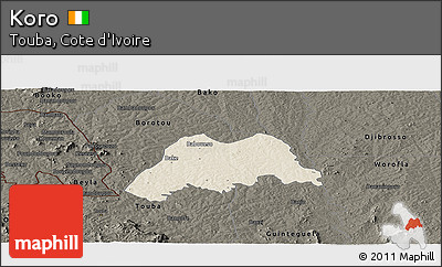 Shaded Relief Panoramic Map of Koro, darken