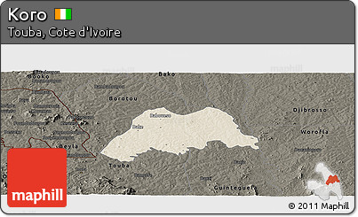 Shaded Relief Panoramic Map of Koro, darken