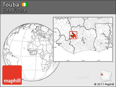Blank Location Map of Touba, within the entire country