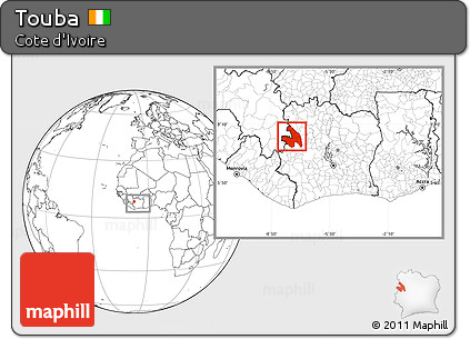 Blank Location Map of Touba, within the entire country