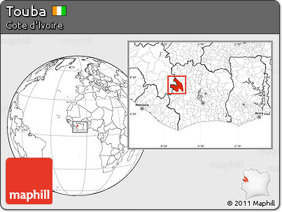 Blank Location Map of Touba, within the entire country