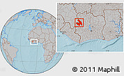 Gray Location Map of Touba, within the entire country, hill shading