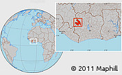 Gray Location Map of Touba, within the entire country