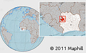 Gray Location Map of Touba, highlighted country, hill shading