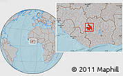 Gray Location Map of Touba, hill shading