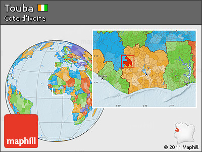 Political Location Map of Touba, within the entire country