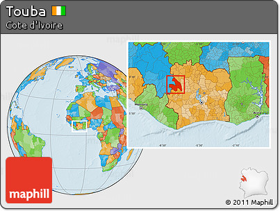 Political Location Map of Touba, within the entire country