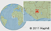 Savanna Style Location Map of Touba, hill shading