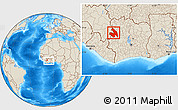 Shaded Relief Location Map of Touba, within the entire country