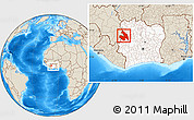 Shaded Relief Location Map of Touba, highlighted country, within the entire country