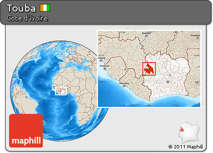 Shaded Relief Location Map of Touba, highlighted country