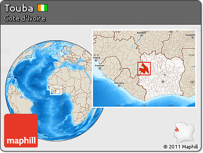 Shaded Relief Location Map of Touba, highlighted country