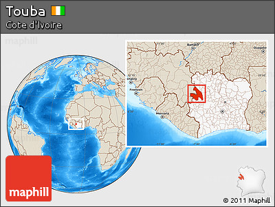 Shaded Relief Location Map of Touba, highlighted country