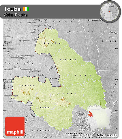 Physical Map of Touba, desaturated