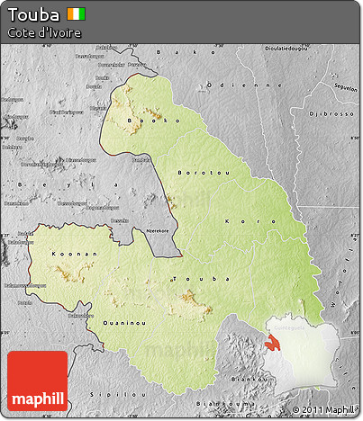Physical Map of Touba, desaturated