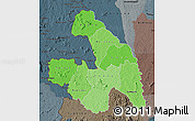 Political Shades Map of Touba, darken, semi-desaturated