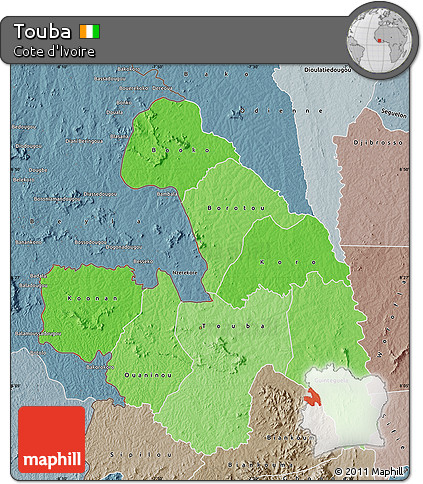 Political Shades Map of Touba, semi-desaturated