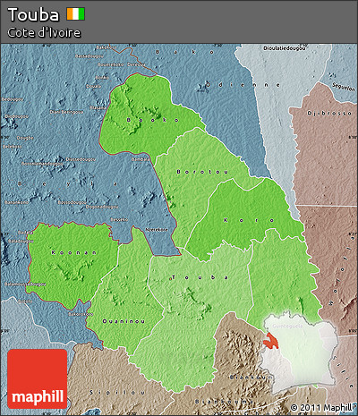Political Shades Map of Touba, semi-desaturated