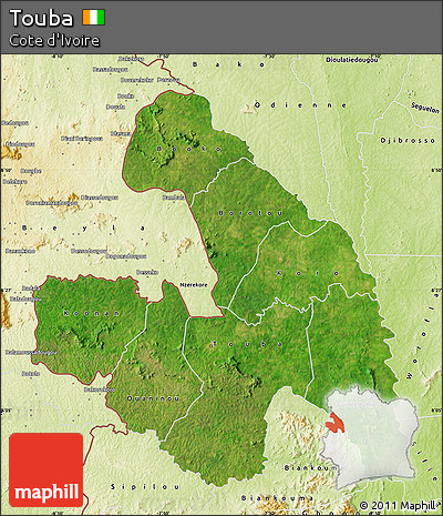 Satellite Map of Touba, physical outside