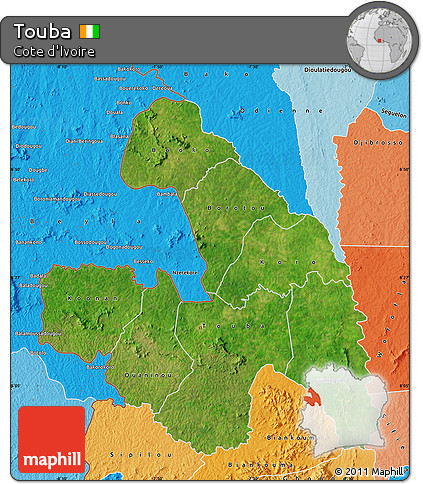 Satellite Map of Touba, political shades outside