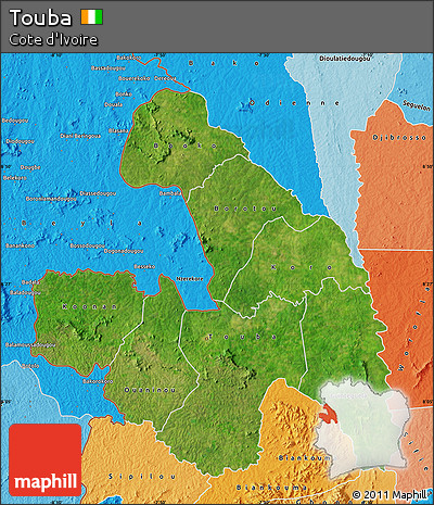 Satellite Map of Touba, political shades outside