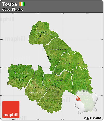 Satellite Map of Touba, single color outside