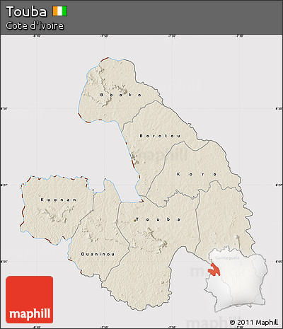 Shaded Relief Map of Touba, cropped outside