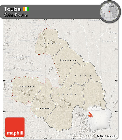 Shaded Relief Map of Touba, lighten