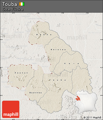 Shaded Relief Map of Touba, lighten