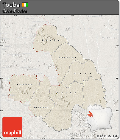 Shaded Relief Map of Touba, lighten
