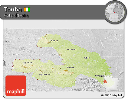 Physical Panoramic Map of Touba, lighten, desaturated
