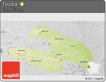 Physical Panoramic Map of Touba, lighten, desaturated