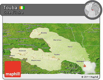 Physical Panoramic Map of Touba, satellite outside