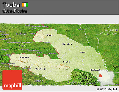 Physical Panoramic Map of Touba, satellite outside