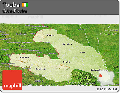 Physical Panoramic Map of Touba, satellite outside