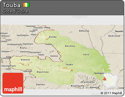 Physical Panoramic Map of Touba, shaded relief outside